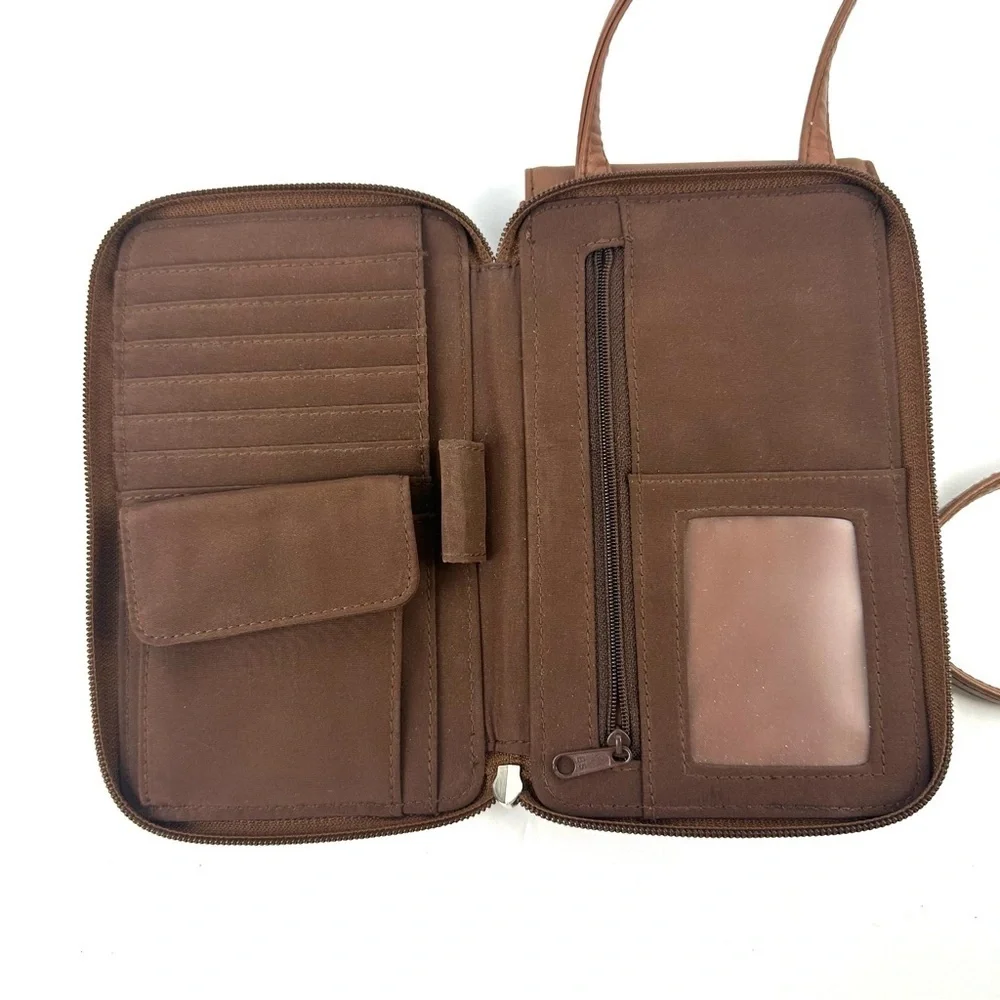 Tignanello Crossbody Wallet Brown‎ Tan Organizer Travel Handbag Purse NEW
